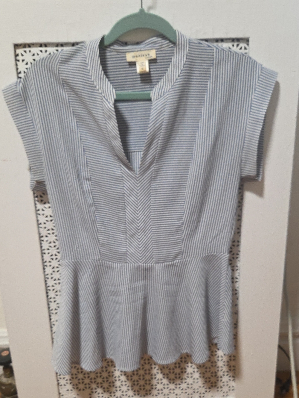 Monteau Light Blue and White Striped Peplum Top